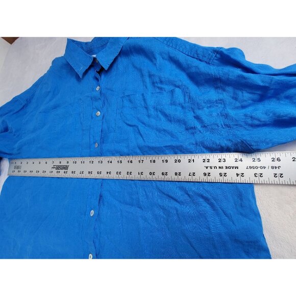 Cynthia Rowley Blue Button-Up Shirt Linen Womens Large Relaxed Fit Lightweight - Picture 6 of 8